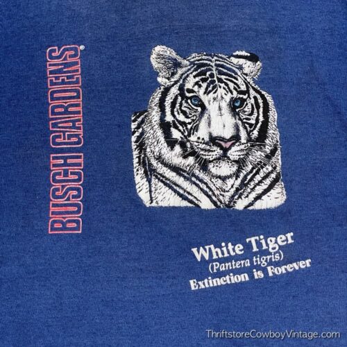 Kids Vintage 80s Busch Gardens T-Shirt White Tiger Youth Large 14-16