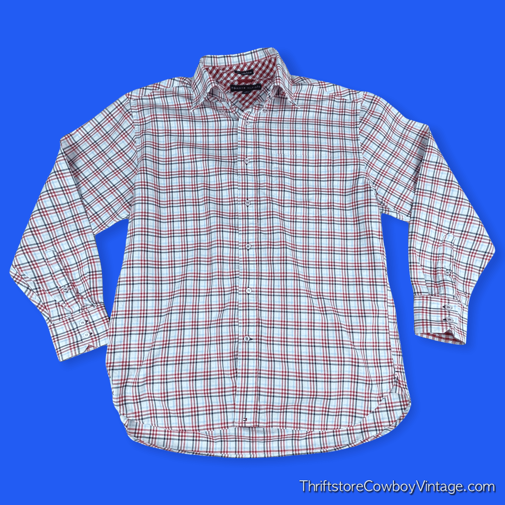 2004 Tommy Hilfiger Button Down Shirt Grid Plaid MEDIUM