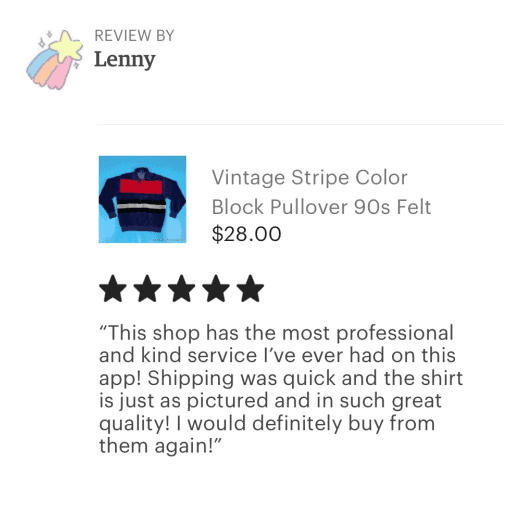 Positive review from Etsy