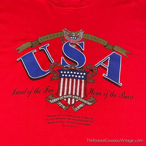 Vintage 90s LAND OF THE FREE USA T-SHIRT 1991 LARGE 2