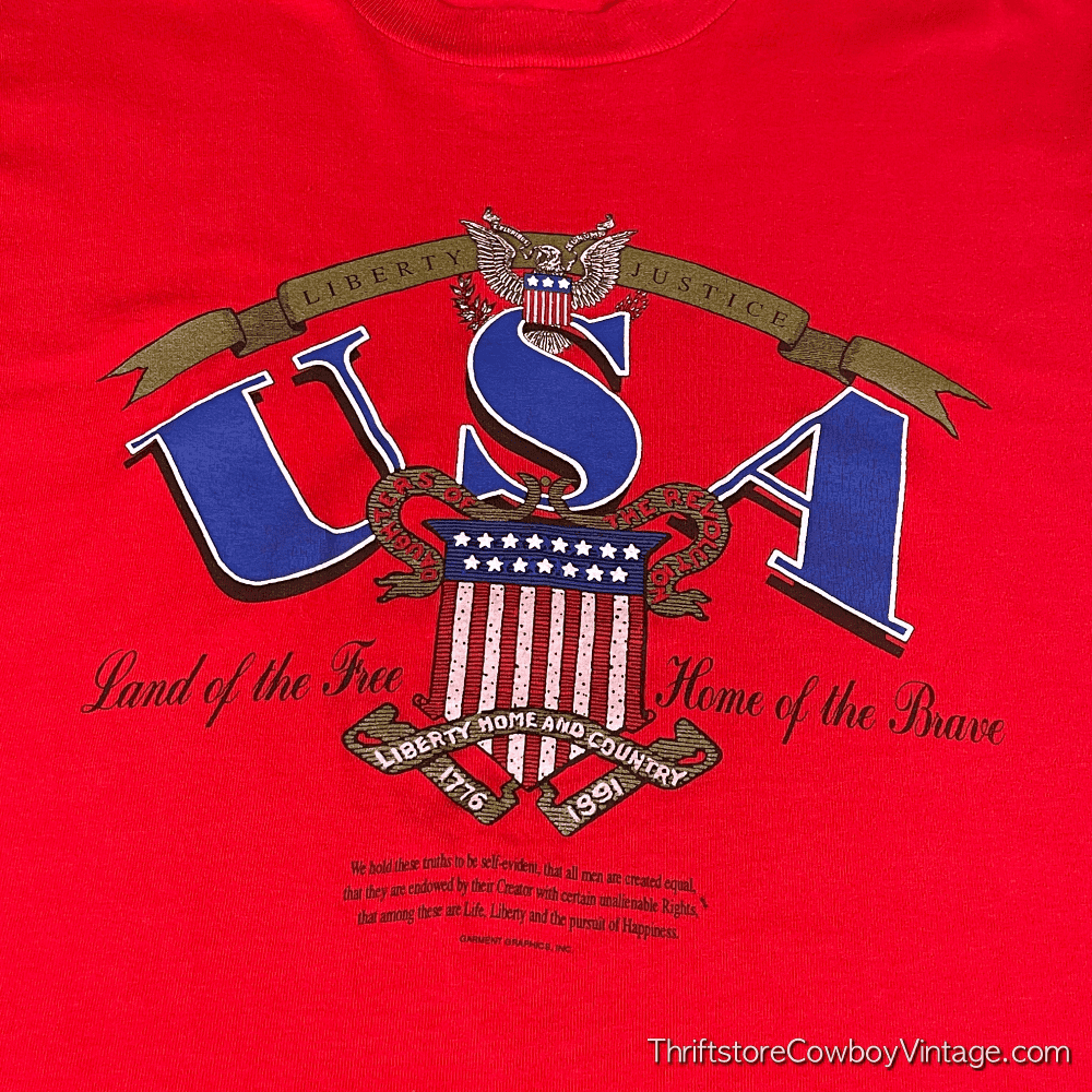Vintage 90s LAND OF THE FREE USA T-SHIRT 1991 LARGE