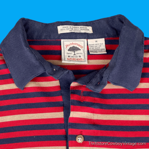 Vintage 80s Manhattan Striped Polo Shirt SMALL