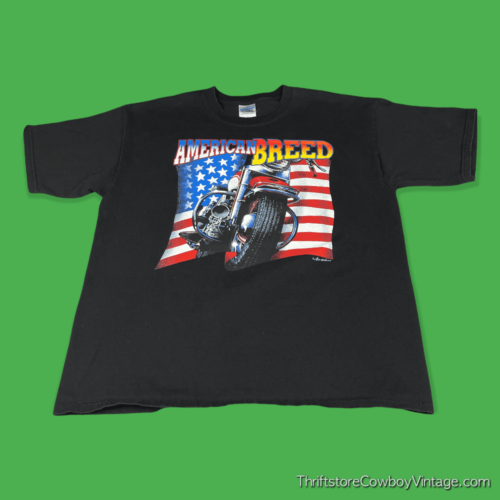 Vintage 90s American Breed Motorcycle American Flag T-Shirt XL