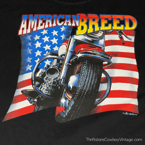 Vintage 90s American Breed Motorcycle American Flag T-Shirt XL 2