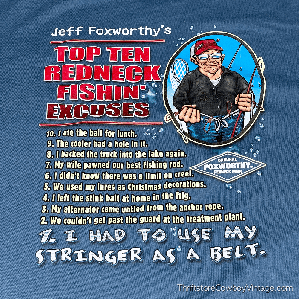 Vintage Y2K Jeff Foxworthy Redneck Fishing Excuses T-Shirt XL
