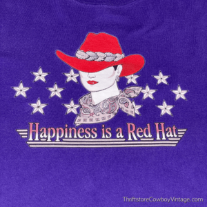 Vintage 90s “Happiness is a Red Hat” Cowgirl T-Shirt LARGE 2