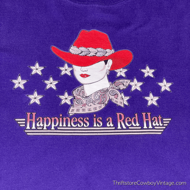 Vintage 90s “Happiness is a Red Hat” Cowgirl T-Shirt LARGE 4