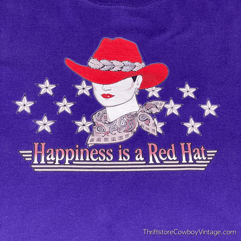 Vintage 90s “Happiness is a Red Hat” Cowgirl T-Shirt LARGE