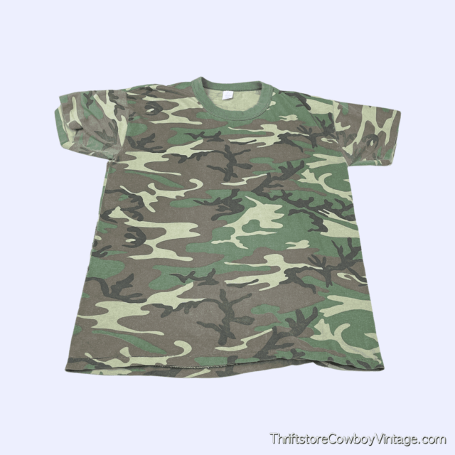 Vintage 80s Jungle Camouflage Ringer T-Shirt LARGE 3