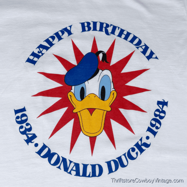 Vintage 80s Donald Duck Happy Birthday Ringer T-Shirt SMALL/XS 4