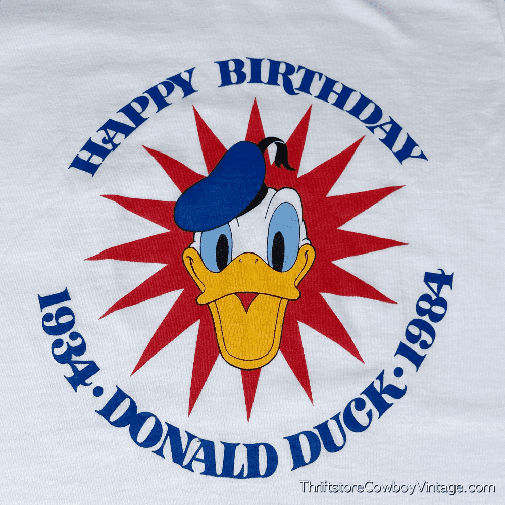 Vintage 80s Donald Duck Happy Birthday Ringer T-Shirt SMALL/XS 2