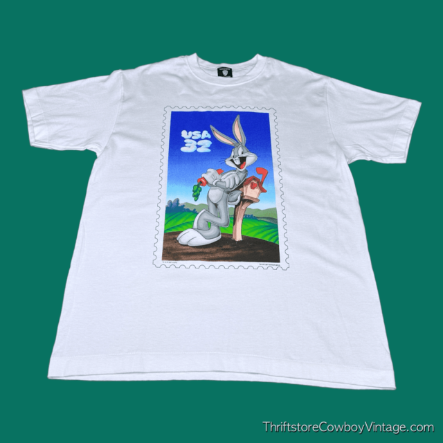 Vintage 90s Bugs Bunny Postage Stamp T-Shirt LARGE 3