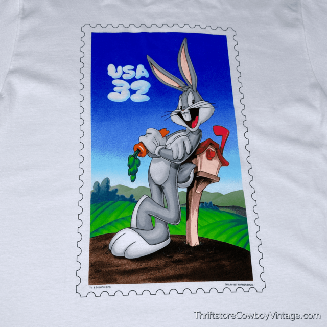 Vintage 90s Bugs Bunny Postage Stamp T-Shirt LARGE 4
