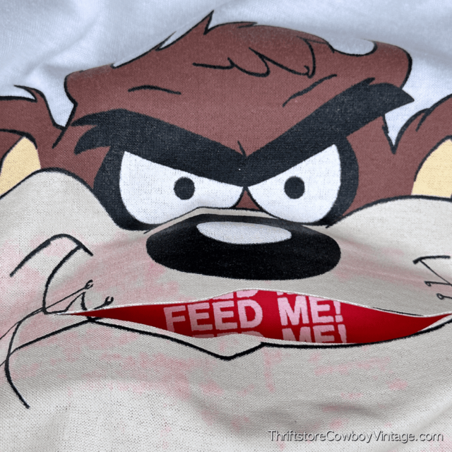 Vintage 80s Deadstock Looney Tunes Taz “Feed Me” T-Shirt MEDIUM 8