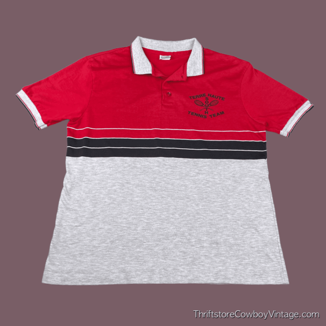 Vintage 80s Tennis Team Striped Polo Shirt MEDIUM 3