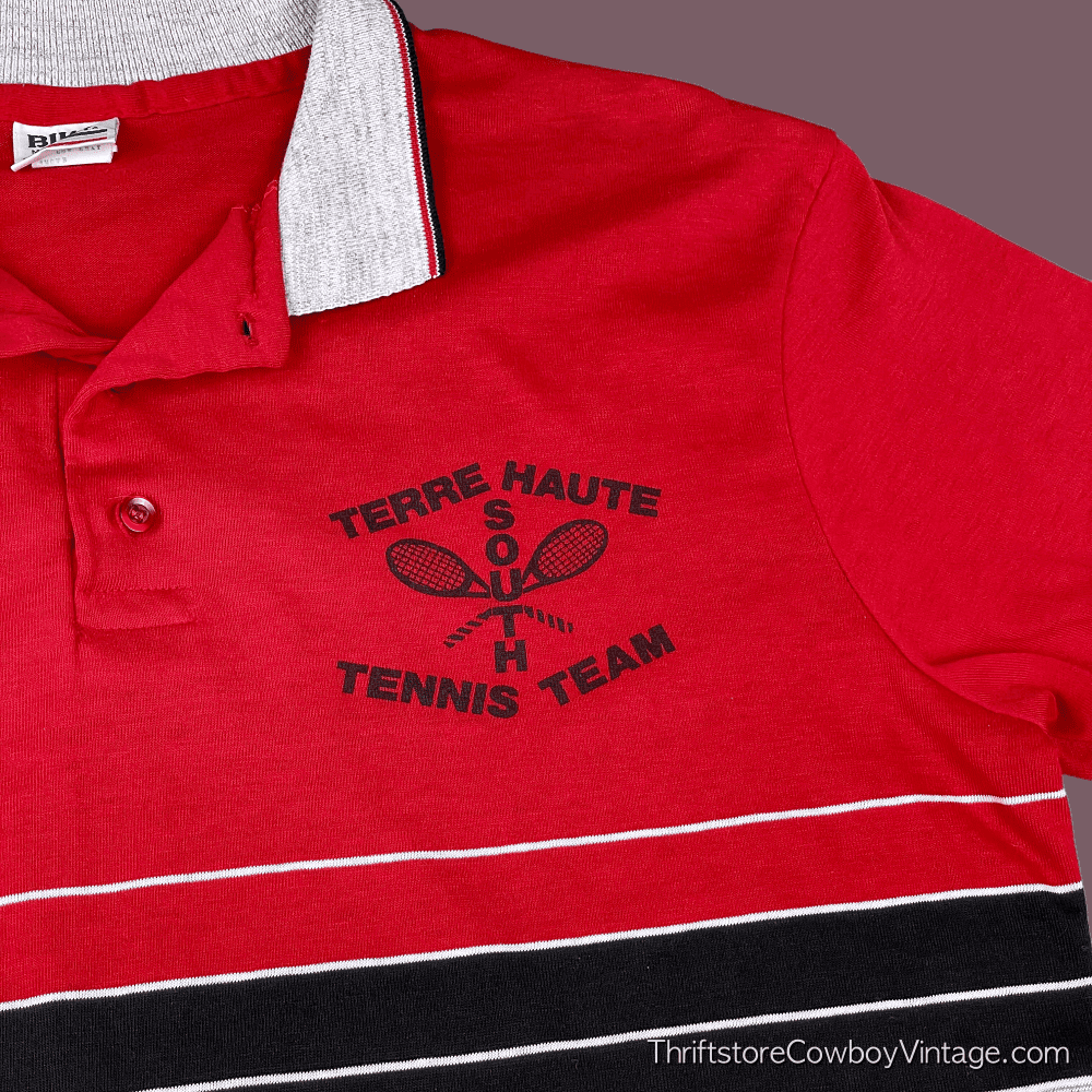 Vintage 80s Tennis Team Striped Polo Shirt MEDIUM