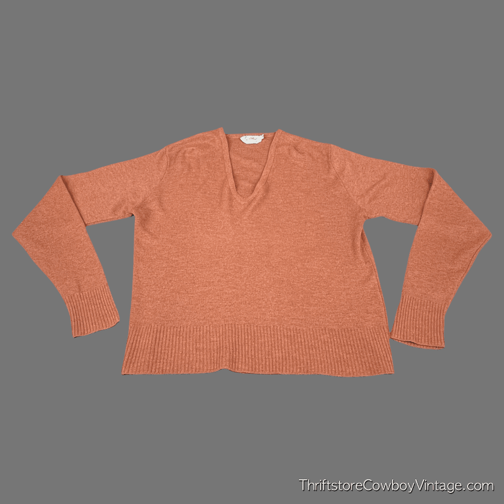 Vintage 60s Catalina Clay Brown V Neck Sweater 42 MEDIUM