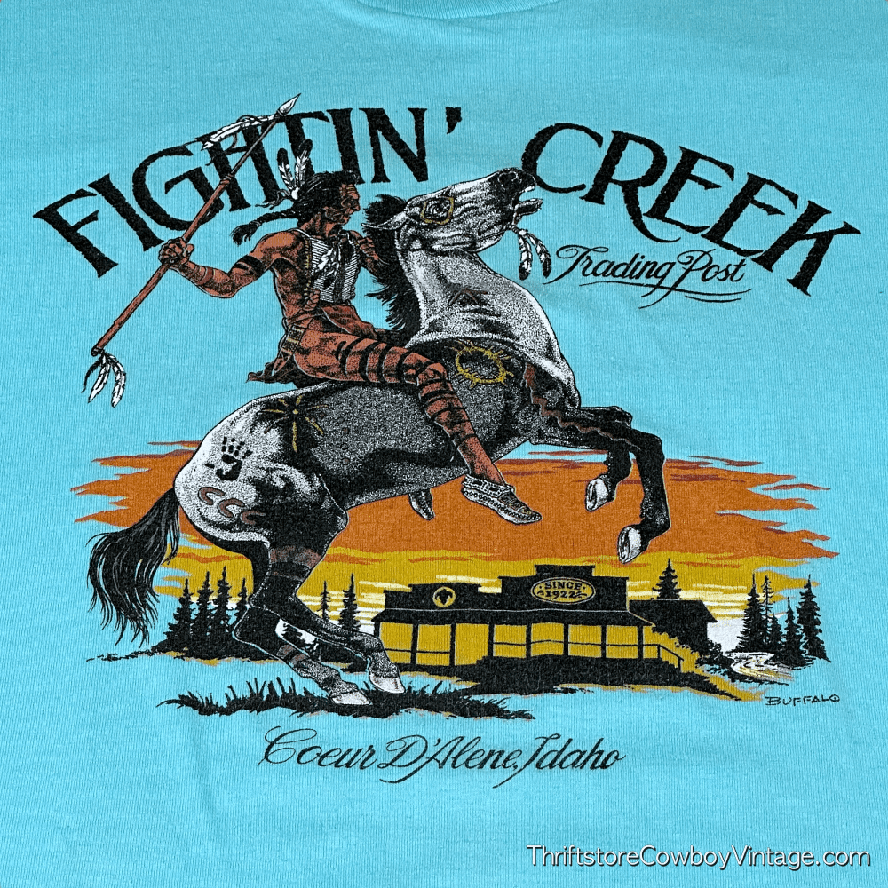 Vintage 80s Fightin’ Creek Trading Post T-Shirt MEDIUM 2