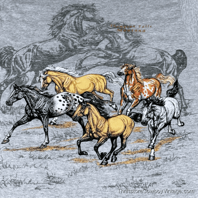 Vintage 90s Deadstock Wild Horses Thompson Falls Montana T-Shirt LARGE 4