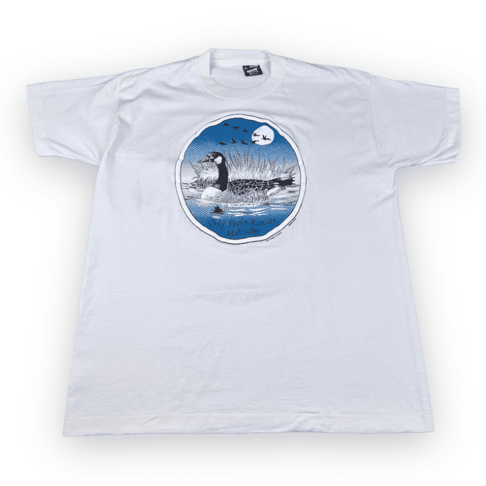 Vintage 90s Mallard Duck “Only Fools Run At Midnight” T-Shirt LARGE