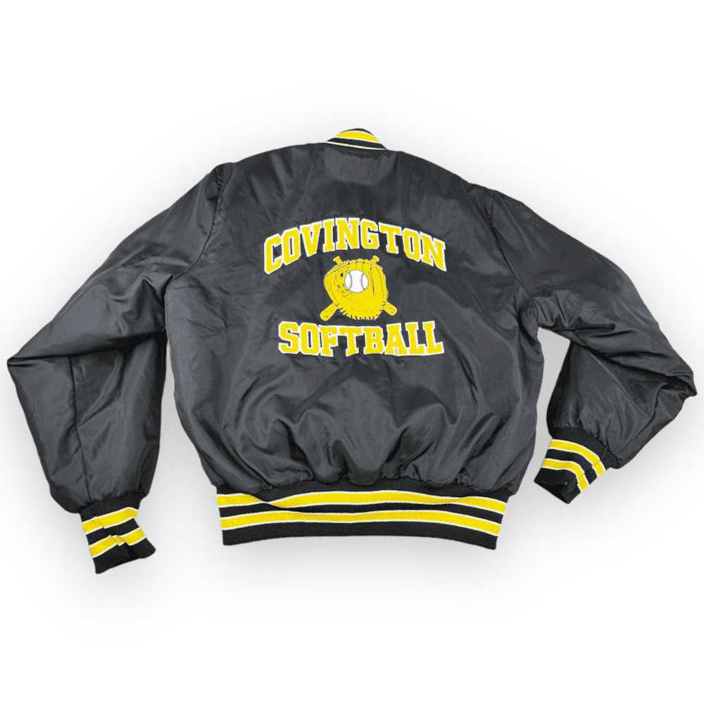 Vintage 80s Lady Trojans Covington Softball Satin Snap Jacket LARGE 2
