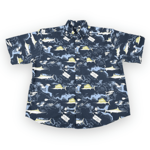 Vintage 90s Deep Sea Fishing Nautical All Over Print Shirt XL