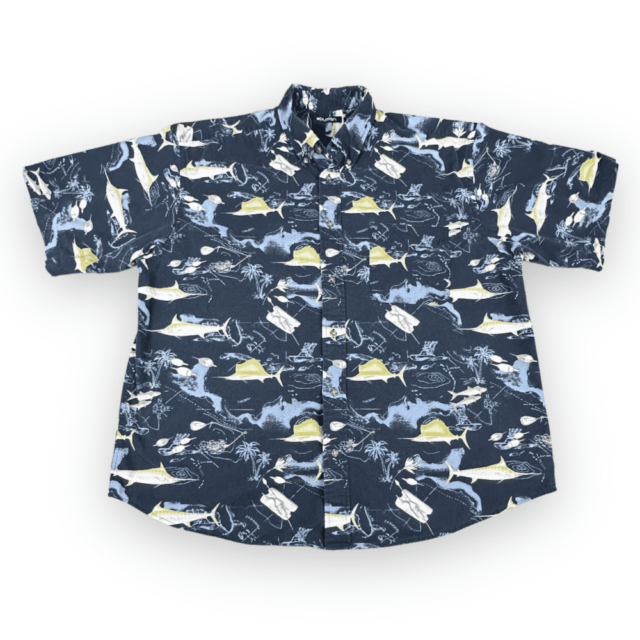 Vintage 90s Deep Sea Fishing Nautical All Over Print Shirt XL 3