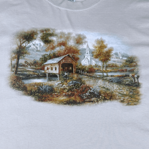 Y2K Covered Bridge Village Cottage Long Sleeve T-Shirt LARGE 2
