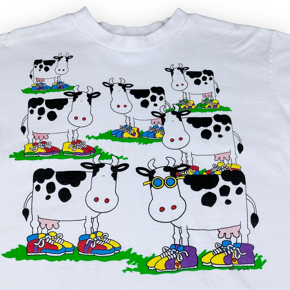 Vintage 90s Holstein Cows in Sneakers Cartoon T-Shirt LARGE 2