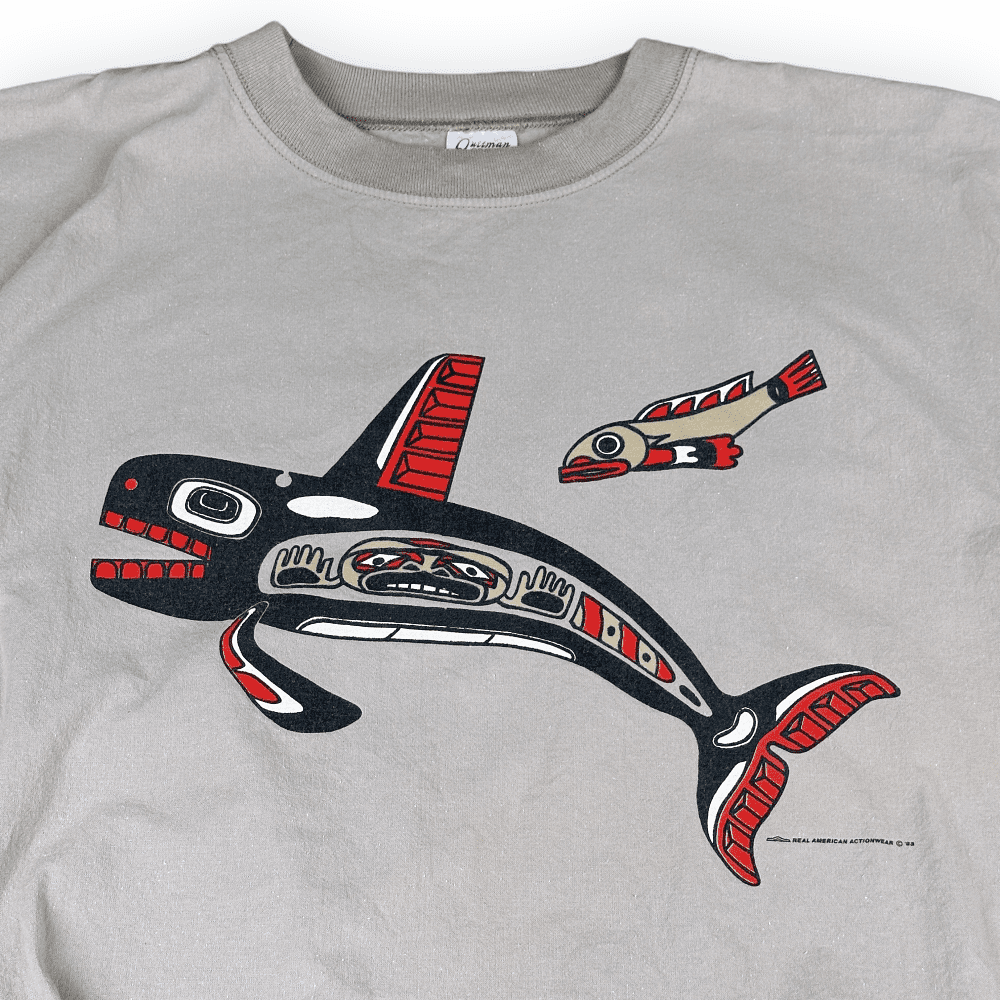 Vintage 80s Northwest Tribal Art Fish & Whale Sweatshirt XL 2