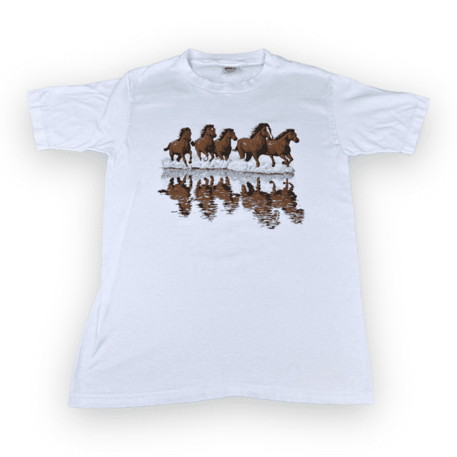 Vintage 80s Galloping Horses Mirage Reflection T-Shirt SMALL 3