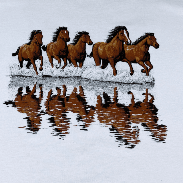 Vintage 80s Galloping Horses Mirage Reflection T-Shirt SMALL 4