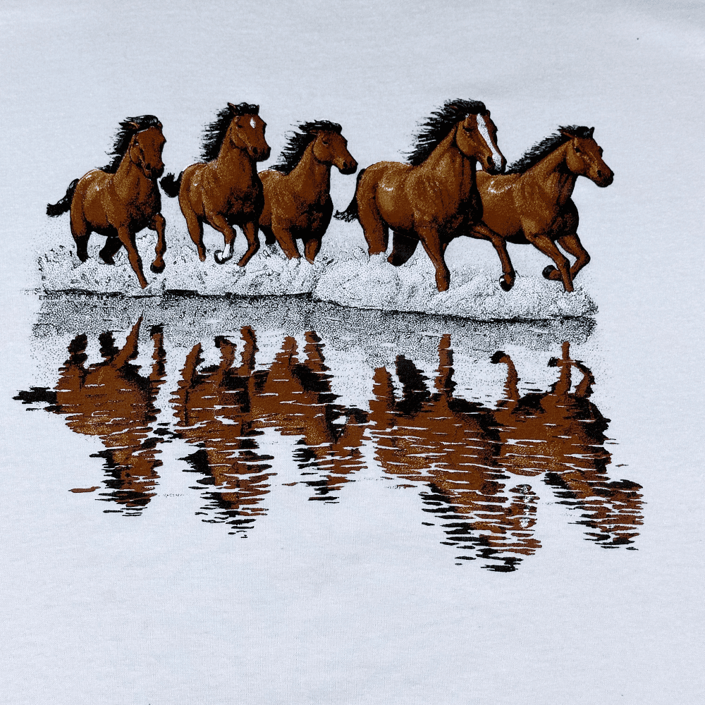 Vintage 80s Galloping Horses Mirage Reflection T-Shirt SMALL 2