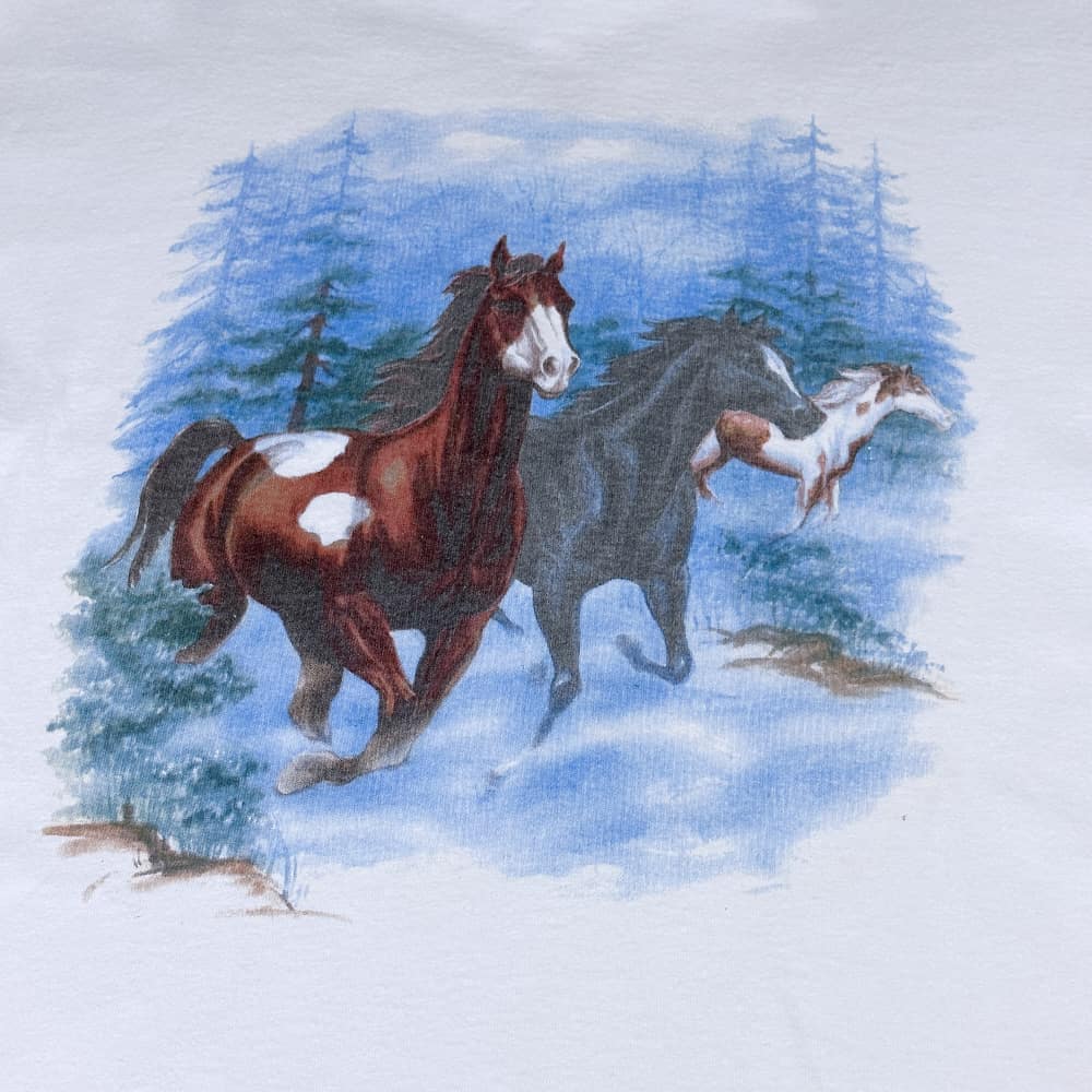 Vintage 90s River Running Horses T-Shirt LARGE 2