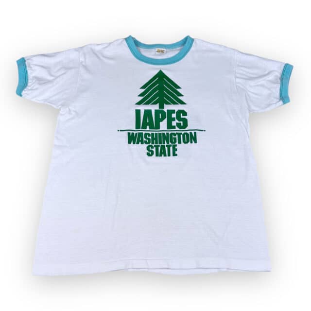 Vintage 80s IAPES Pine Tree Washington State Ringer T-Shirt MEDIUM 3