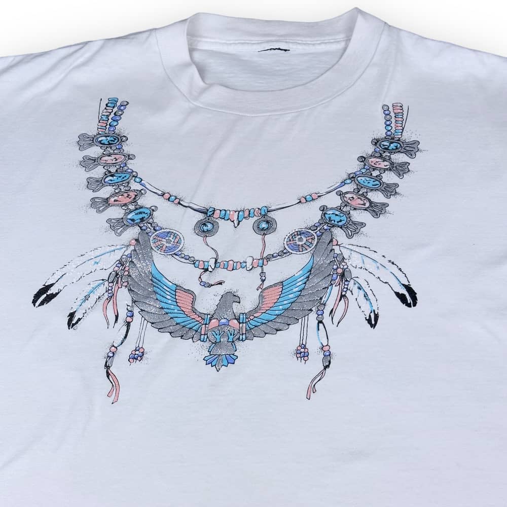 Vintage 90s Native American Eagle Turquoise Necklace T-Shirt LARGE/XL 2