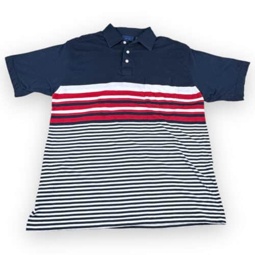 Vintage 90s Red White and Navy Blue Color Block Stripe Towncraft Polo Shirt LARGE