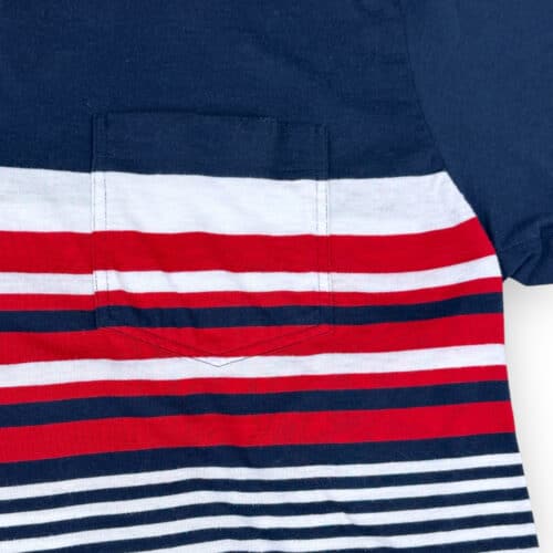 Vintage 90s Red White and Navy Blue Color Block Stripe Towncraft Polo Shirt LARGE 2