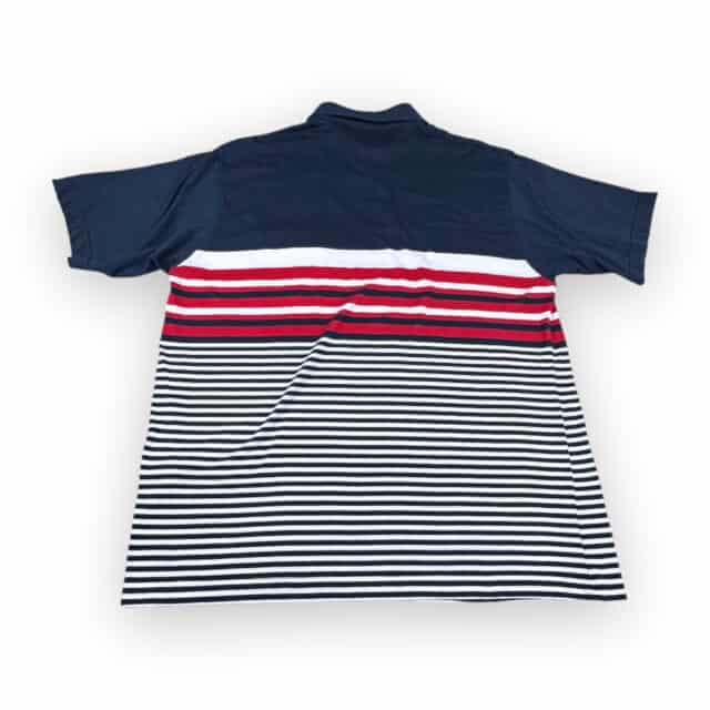 Vintage 90s Red White and Navy Blue Color Block Stripe Towncraft Polo Shirt LARGE 7