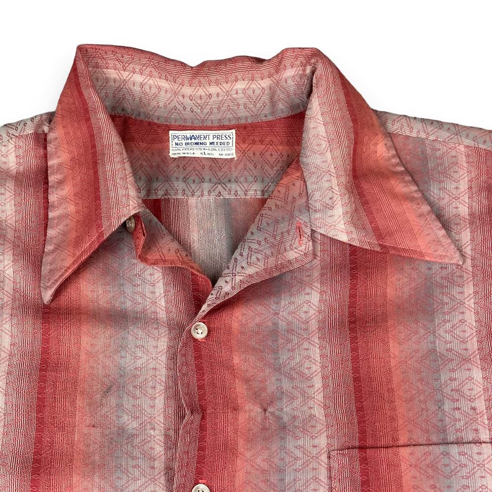 Vintage 60s Red Gray Gradient Striped Button Down Shirt LARGE 2