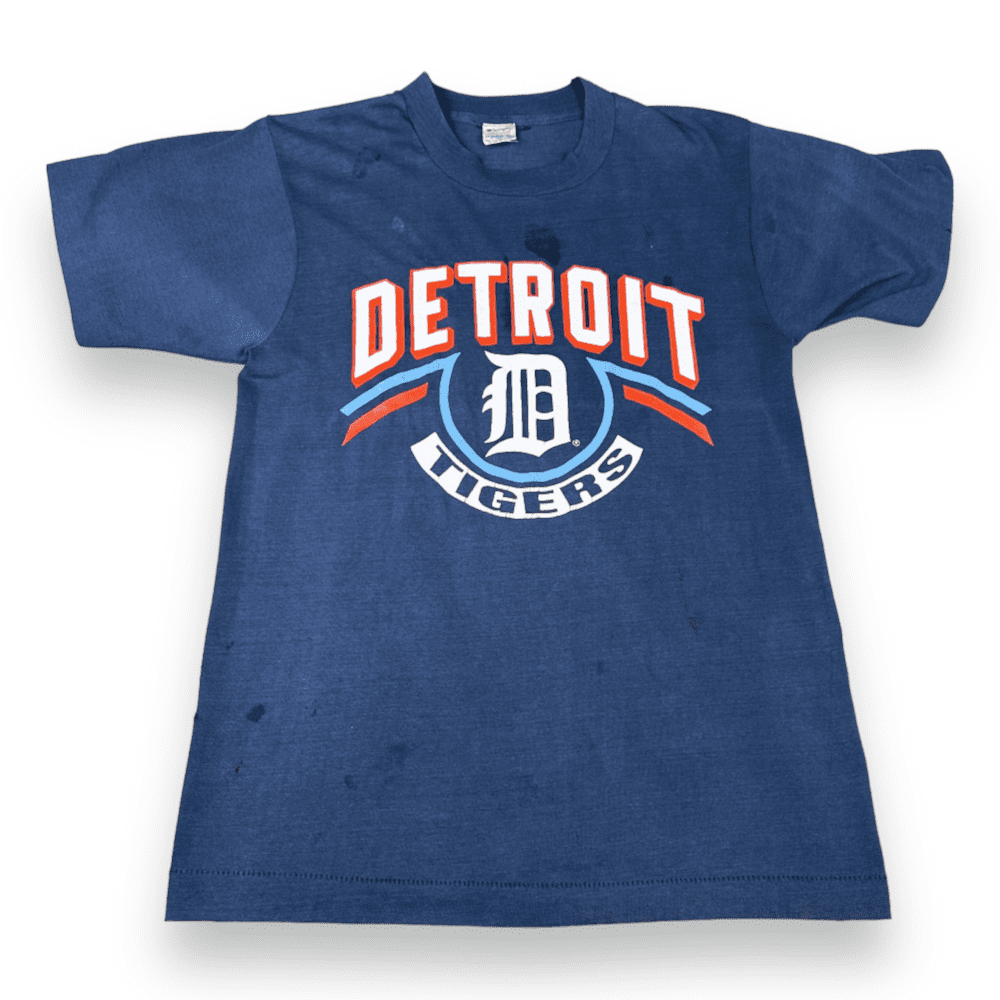 Vintage Detroit Tigers MLB Baseball Jersey T-Shirt Navy Blue Small
