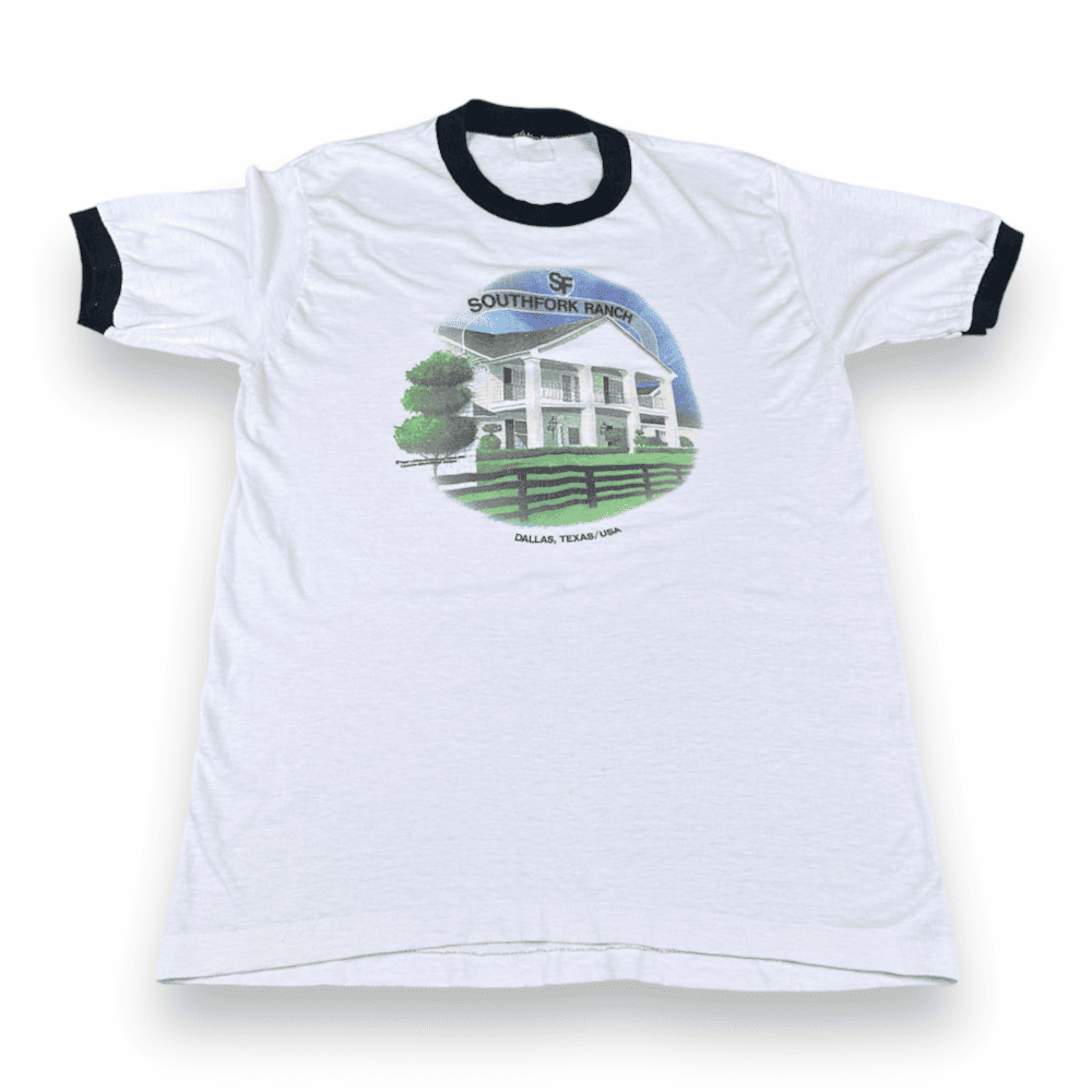 Vintage 80s Southfork Ranch Ewing Mansion Ringer T-Shirt SMALL