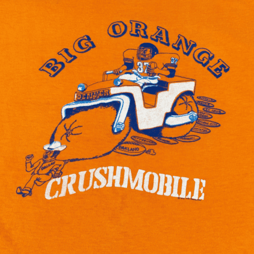 Vintage 70s Denver Broncos Big Orange Crushmobile T-Shirt SMALL 2