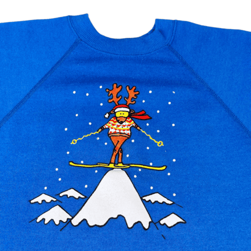 Vintage 80s Skiing Reindeer Kids Raglan Sweatshirt LARGE 14-16