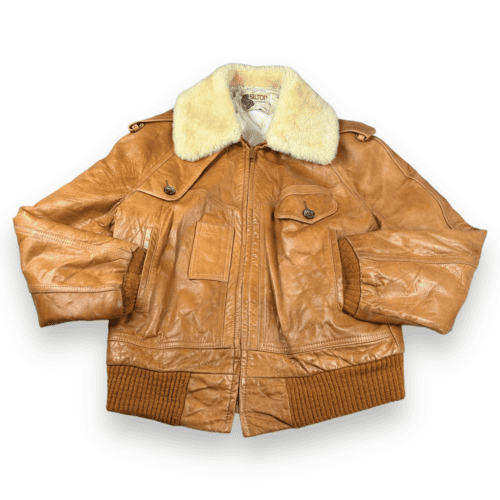 Vintage 70s Leather Shearling Bomber Jacket MEDIUM