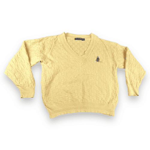 Vintage 90s Scottish Isle Yellow Chunky Knit V Neck Golf Sweater LARGE/XL