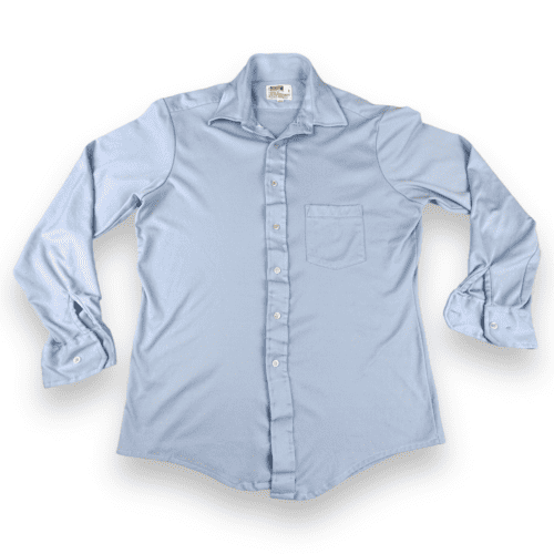 Vintage 70s Montgomery Ward Sky Blue Disco Polyester Shirt MEDIUM