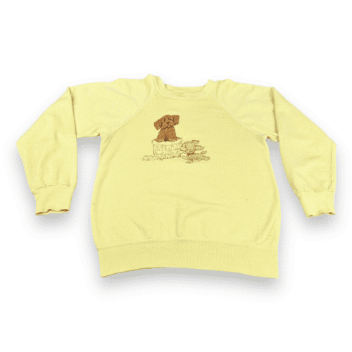 Vintage 80s Cute Puppies Yellow Raglan Sweatshirt SMALL