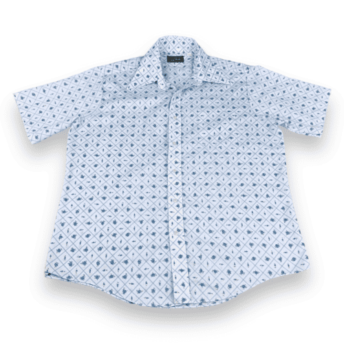 Vintage 80s JC Penney Blue Rose Pattern Button Down Shirt LARGE