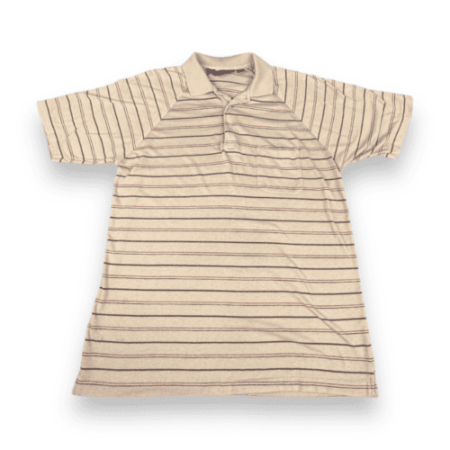 Vintage 80s Beige Striped Raglan Pocket Polo Shirt MEDIUM